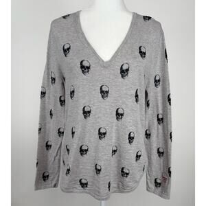 Skull Cashmere Aya Cotton Long Sleeve V-Neck Lightweight Knit Top Size Small